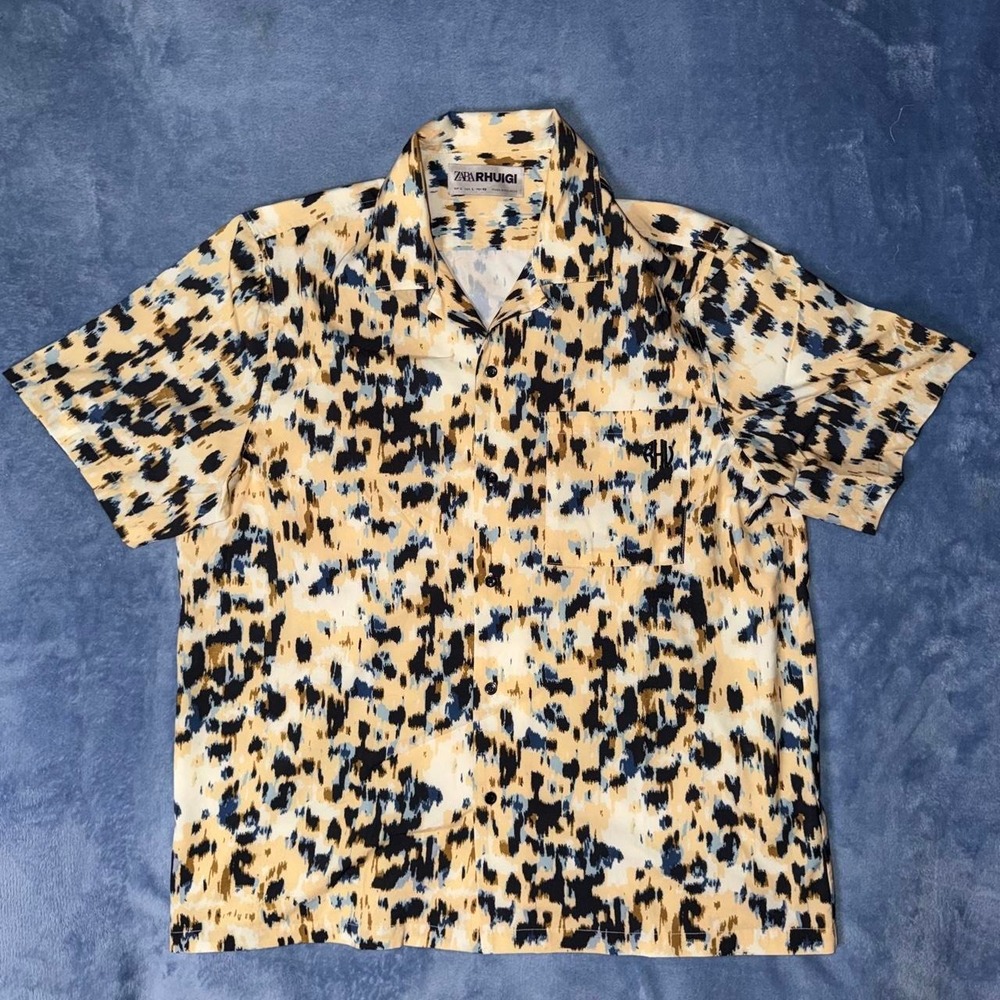 Zara Rhuigi black and beige abstract splatter print shirt men  in a‎ L